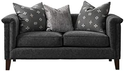 Acanva Luxury Tuxedo Velvet Channel Tufted Key Arm Living Room Sofa, 65”W Loveseat, Grey