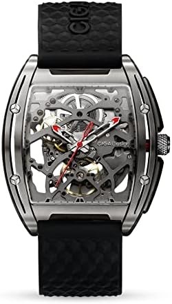 CIGA Design Skeleton Watch Z Series Titanium Automatic Mechanical Wristwatch Sapphire Tonneau Analog Men's Watches 3ATM Waterproof with Removable Silicone and Leather Strap Unisex Steampunk Gift