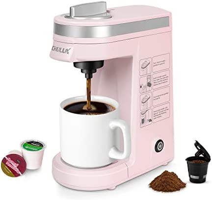 CHULUX Single Serve Coffee Maker,One Button Operation with Auto Shut-Off for Coffee and Tea with 5 to 12 Ounce,Pink