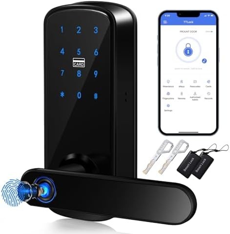Smart Fingerprint Door Lock,HyBaiS Smartlock Keyless Front Door,Keypad Lock with Handle,Door Lock Code,Digital IC Card Lock,WiFi & APP Control Lock,Biometric Door Lock for Hotel Apartment Rental