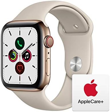 Apple Watch Series 5 (GPS + Cellular, 44mm) - Gold Stainless Steel Case with Stone Sport Band with AppleCare+ Bundle