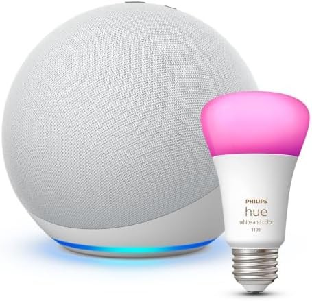 Echo (4th Gen) | Glacier White with Philips Hue Color Smart Bulb