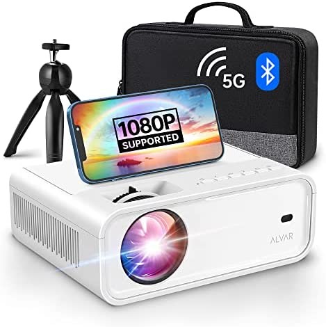 Mini Projector with 5G WiFi and Bluetooth W/ Tripod & Bag, ALVAR 9000 Lumens Portable Outdoor Movie Projector 240" Display & 1080P Supported, Compatible with TV Stick/HDMI/VGA/USB/iOS & Android…