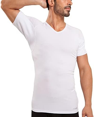 Sweatproof Undershirt Mens Modal V Neck w Sweat Pads, Silver Treated to Fight Embarrassing Odor, Aluminum Free Alternative