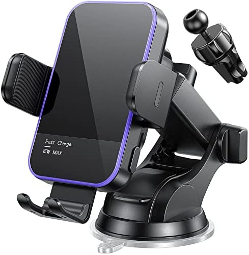 Wireless Car Charger,【7 Colored LED Backlit】 Mosurr 15W Auto Clamping Car Charger Phone Mount Holder for iPhone 14 13 12 Mini Pro Max 11 XR XS X, Samsung Galaxy S23 Ultra S22 S21+ S10+ Note 20, etc