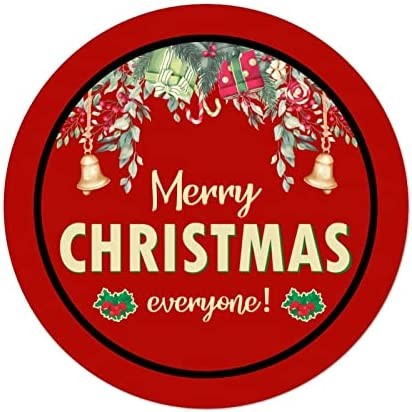 Red Merry Christmas Everyone Bells Snowflakes Xmas Hat Round Sticker Candy Cane Gift Poinsettia Plants Ornament Socks Wreath Stickers Labels Vinyl Round for Christmas Home Decor Wedding Bridal Shower