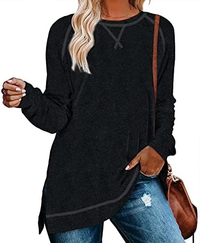 Aokosor Womens Sweaters Long Sleeve Shirts Lightweight Sweatshirts Side Split Tunic Tops for Leggings