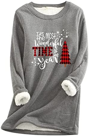 lcepcy Christmas Sweatshirts for Women Warm Sherpa Lined Fleece Pullover Letter Printed Long Sleeve Crewneck Loungewear