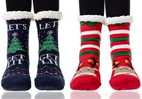 Winter Fuzzy Socks for Women Warm Soft Cozy Fleece-lined Slippers Socks With Grippers