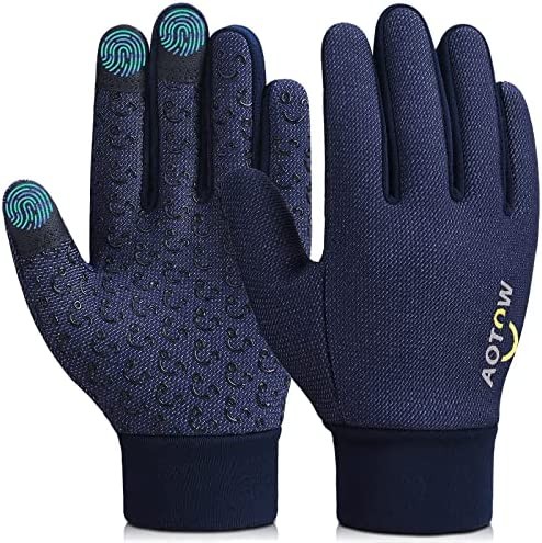 Kids Winter Warm Cycling Gloves - Boys Girls Touch Screen Anti-Slip Running Gloves Cold Weather Windproof Waterproof Children Thermal Fleece Mittens for Football Ski Bike Snow Aged 4-12