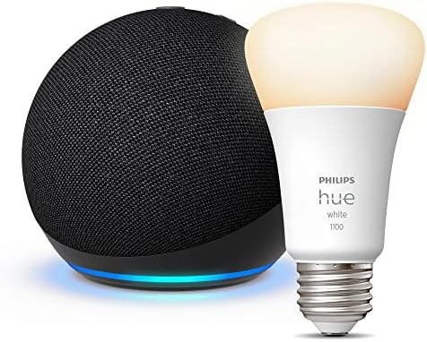 All-New Echo Dot (5th Gen, 2022 release) | Smart speaker with Alexa | Charcoal + Philips Hue White A19 Medium Lumen Smart Bulb, 1100 Lumens