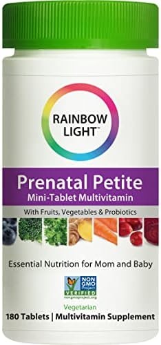 Rainbow Light Prenatal Petite Mini-Tab Multivitamin Plus Superfoods & Probiotics - Organic Daily Vitamin and Mineral Supplement for Mom & Baby, Folate, Iron, Gluten-Free, Vegetarian - 180 Mini-Tablets