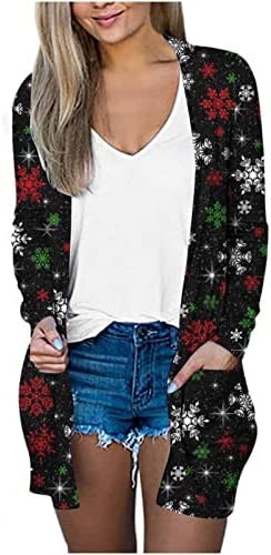 Christmas Cardigan for Women Ugly Christmas Sweaters Lightweight Open Front Cardigan Long Sleeve Graphic Tops