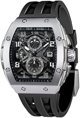 TSAR BOMBA Mens Watches Waterproof 50M Analog Chronograph Men’s Dress Business Work Watch Luxury Tonneau Watches for Men