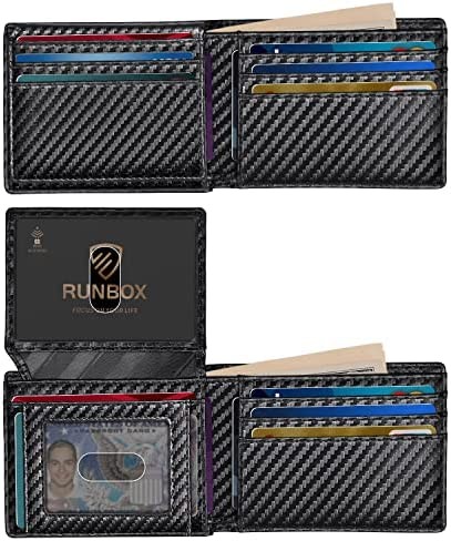 RUNBOX Men's Leather Bifold Stylish Wallet for Men 15 Slots RFID Blocking with 2 ID Window Gift Box