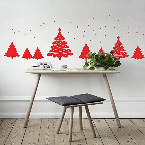 Home Find Merry Christmas Wall Decals Window Display Christmas Tree Door Sticker Vinyl Removable House Decor Art Murals for Shops Showcase Decorations 47.2 x 19.7 inches (Red)