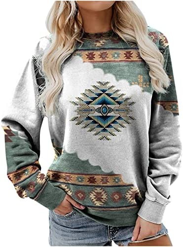 Women's Western Aztec Sweatshirt Long Sleeve Hoodie Pullover Vintage Tops Sweater Ethnic Graphic Fall 2022 Tees Tops