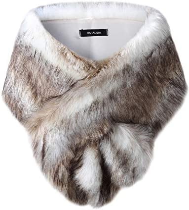 Caracilia Women's Faux Fur Shawl Wraps Stole Cloak Coat Sweater Cape for Evening Party/Bridal/Wedding