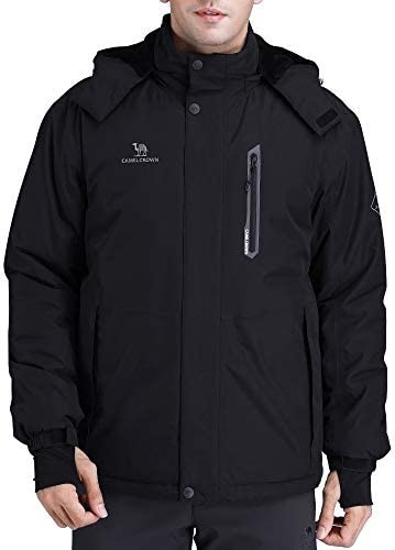 CAMEL CROWN Men's Mountain Snow Waterproof Ski Jacket Detachable Hood Windproof Fleece Parka Rain Jacket Winter Coat