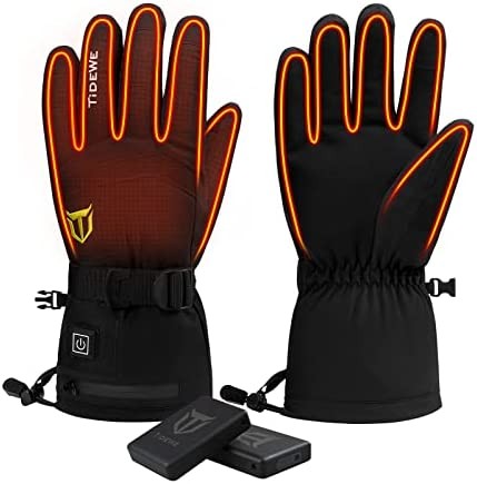TIDEWE Heated Gloves with 2 Battery Packs, Waterproof Rechargeable Heating Gloves for Men Women, Winter Thermal Warm Gloves for Hunting Fishing Skiing Snowboarding Running Cycling Skating Hiking