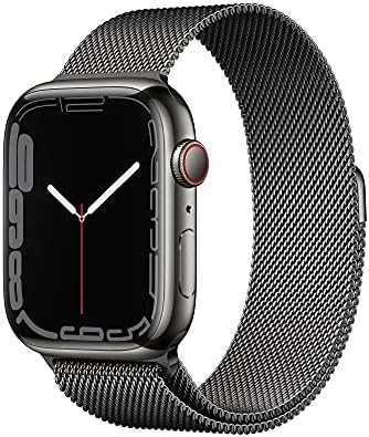 Apple Watch Series 7 [GPS + Cellular 45mm] Smart Watch w/Graphite Stainless Steel Case with Graphite Milanese Loop. Fitness Tracker, Blood Oxygen & ECG Apps, Always-On Retina Display, Water Resistant