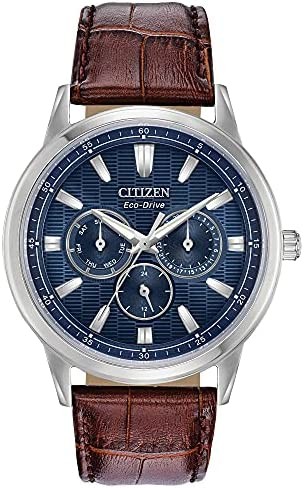 Men's Eco-Drive Corso Classic Watch in Stainless Steel with Brown Leather strap, Blue Dial (Model: BU2070-12L)