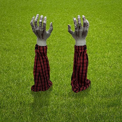 Bloodstain Zombie Arm Stake Groundbreaker Yard Stakes Halloween Fake Severed Arm Hands for Halloween Haunted House Indoor Outdoor Yard Party Decoration (RED)