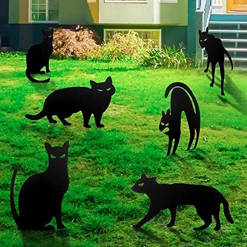 TaoTazon Halloween Decorations Outdoor, 6 Packs Black Cat Halloween Yard Signs with Stakes, Waterproof Scary Silhouette Halloween Sign, Halloween Decorations Yard Sign Stakes for Front Yard Lawn Garde