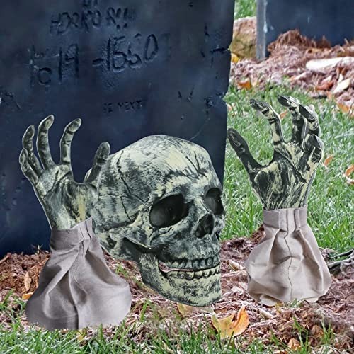 Skeleton Stakes Halloween Realistic Skull and Arm Set Creepy Graveyard Scary for Lawn Outdoor Yard Halloween Decorations Party