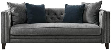 Acanva Luxury Tuxedo Velvet Tufted Track Arm Living Room Sofa, 85”W Couch, Grey