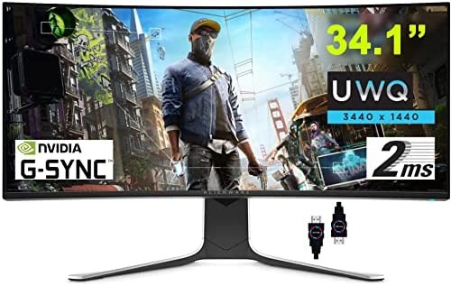 ALIENWARE 34 Flagship Gaming Curved Monitor 34.1” UWQHD (3440 x 1440) Nano IPS Panel 120Hz Refresh Rate Display 2ms Response 21:9 178° Viewing Angle Nvidia G-SYNC DisplayPort + HDMI Cable