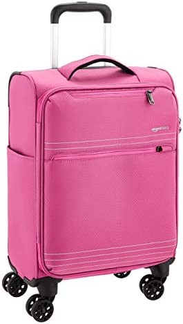 Amazon Basics Lightweight Luggage, Softside Spinner Travel Suitcase with Wheels - 22 Inch, Pink