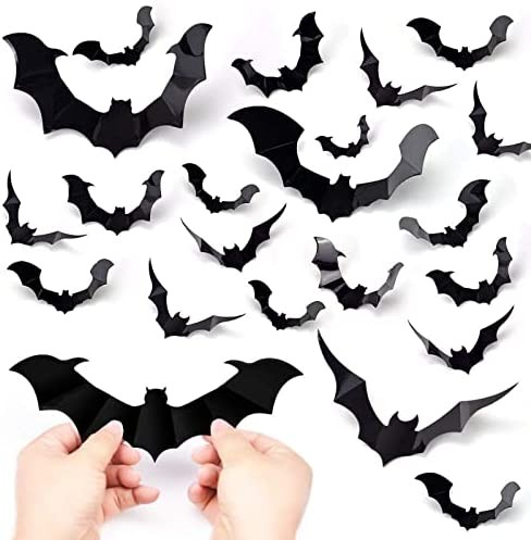Bats Halloween Decorations,60PCS PVC Bat Wall Decals Stickers,3 Styles 3D Removable Wall Sticker with 4 Different Sizes Halloween Decorations Indoor for Home,Halloween Party Supplies