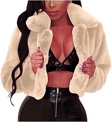 Faux Fur Jackets For Women Winter Warm Fluffy Fleece Crop Outerwear Oversized Soft Coats Jacket Trendy Short Tops