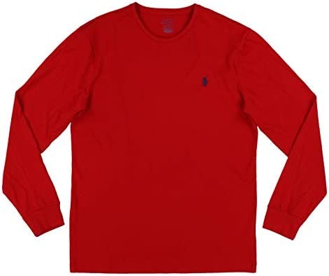 Polo Ralph Lauren Mens Long Sleeve Crew Neck Custom Slim Fit T-Shirt (M, Classic Red)