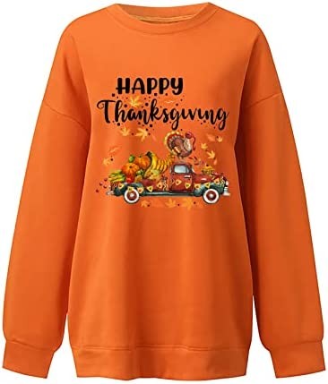 Happy Thanksgiving Shirts for Womens Long Sleeve Tops Blouse Fall Pullover Sweaters Oversized Cute Graphic Sweatshirt