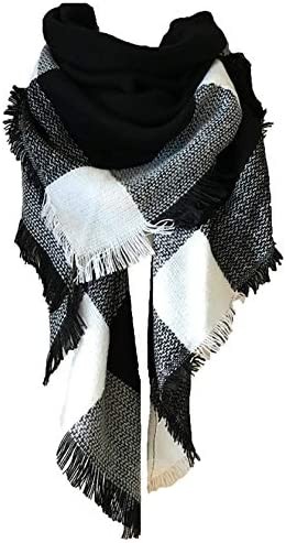 Wander Agio Womens Warm Long Shawl Winter Wraps Large Scarves Knit Cashmere Feel Plaid Triangle Scarf