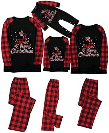 Christmas Pajamas for Family Red Plaid Elk Xmas Pjs Matching Family Sleepwear Sets Comfy Soft Nightwear