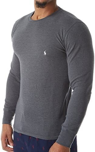 Polo Ralph Lauren Waffle Long Sleeve Crew Charcoal Heather/Nevis Pony Print MD