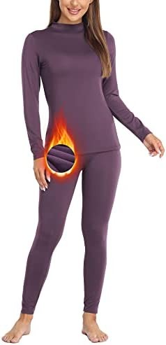 JOLLYBUYER Women's Mock Neck Thermal Underwear Winter Fleece Ultra-Soft Warm Base Layer Set