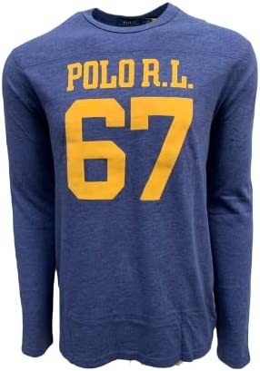 POLO RALPH LAUREN Mens Screened 67 Logo Jersey Long Sleeve T-Shirt (XL, Navy Heather)