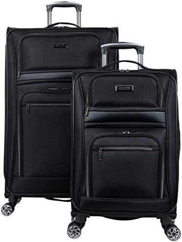 Kenneth Cole Reaction Rugged Roamer Luggage Collection Lightweight Softside Expandable 8-Wheel Spinner Travel Suitcase Bag, Black, 2-Piece (20" Carry-On / 28" Check Size)