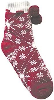 Women's Sherpa Lined Non-Slip Fuzzy Slipper Socks With Pom Poms Winter Snow Warmth