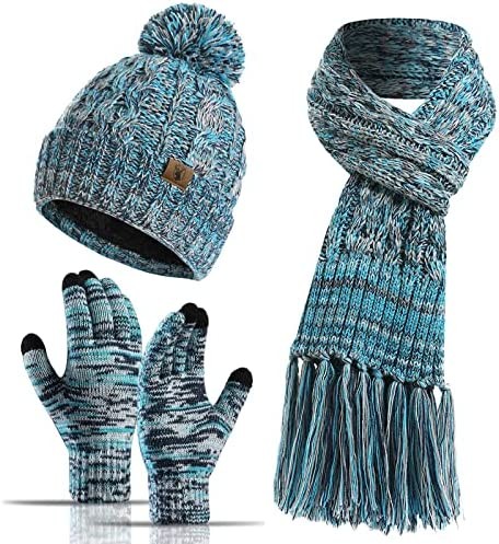 Winter Warm Beanie Hat Scarf and Touchscreen Gloves Set for Womens Skull Caps Neck Scarves with Fleece Lined for Men