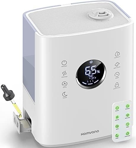 Homvana Humidifiers for Bedroom Large Room, 6.5L Top-Fill Warm & Cool 360° Rotatable Mist Ultrasonic Humidifier for Plants Baby Kids, Vaporizer (Distilled Sterilization) Essential Oil, Auto Sleep Mode