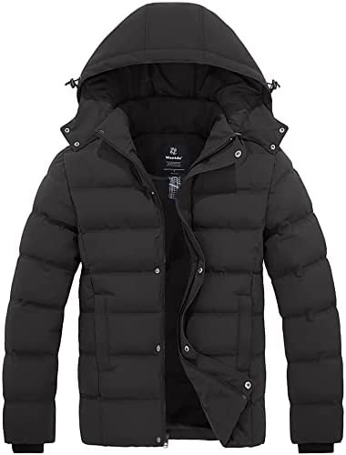Wantdo Men's Hooded Winter Coat Warm Puffer Jacket Thicken Cotton Coat with Removable Hood