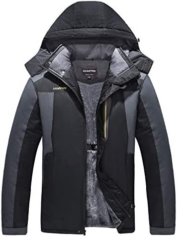 HOW'ON Men's Snow Jacket Windproof Waterproof Ski Jackets Winter Hooded Mountain Fleece Outwear