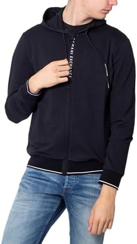 A|X ARMANI EXCHANGE mens Logo Zipper Full Zip Hooded Sweatshirt, Black, Small US