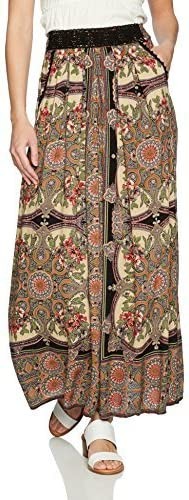 Angie Women's Lace Waist Printed Maxi Skirt