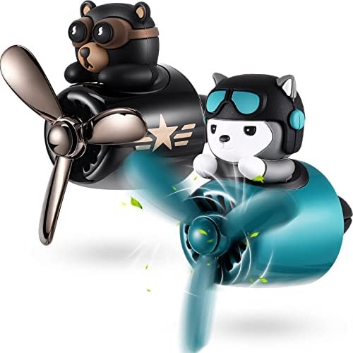 Tallew 2 Pcs Car Air Freshener Pilot Cute Car Diffuser Cartoon Outlet Fan Air Diffuser for Car Vent Perfume Automotive Decoration (Bear, Hashiqi), Black